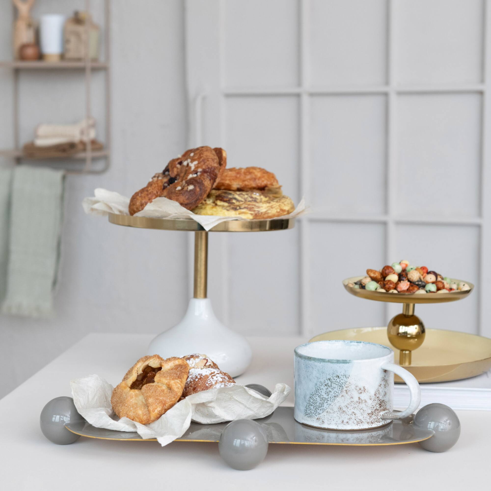 Hello Honey® 17.5" Gray Elegance Enamel Metal Tray with Ball Feet
